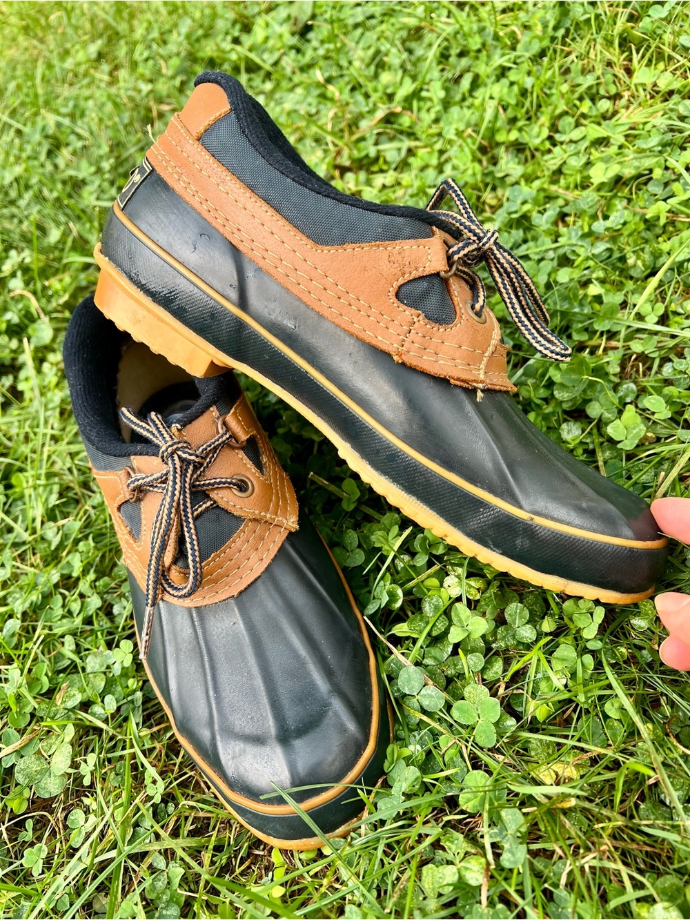 Vintage Sporto Thermolite Duck Boots Navy Leather Trim Size 8 Steel Shank Preppy